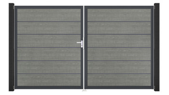 planeo Gardence Simply Premium - Porta in PVC - DIN destra a 2 ante Grigio Cenere con telaio in alluminio antracite | DB703 300 x 180 cm