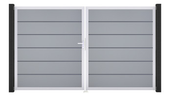 planeo Gardence Simply Premium - Porta in PVC - DIN sinistra a 2 ante grigio argento con telaio in alluminio argento | EV1 300 x 180 cm