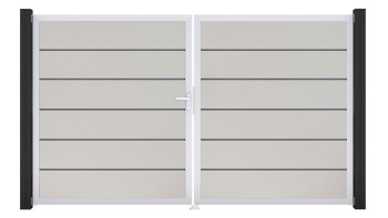 planeo Gardence Simply Premium - Porta in PVC - DIN sinistro a 2 ante bianco con telaio in alluminio argento | EV1 300 x 180 cm