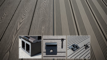 planeo SolidWood WPC decking set completo di tavole massicce - grigio chiaro francese/testurizzato