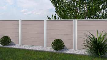 planeo Gardence Guard - Recinzione in BPC quadrata Bicolore Sabbia con telaio in alluminio in argento