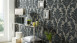 Carta da parati in vinile floccato Castello Architects Ornamenti in carta grigio nero metallizzato 805